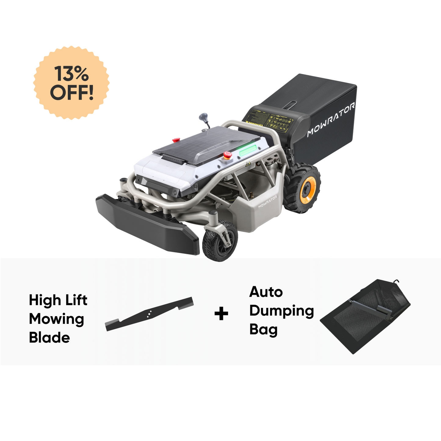 multi-function bundle: mowrator s1 2wd 12ah lawn mower+high lift mowing blades+auto dumping bag