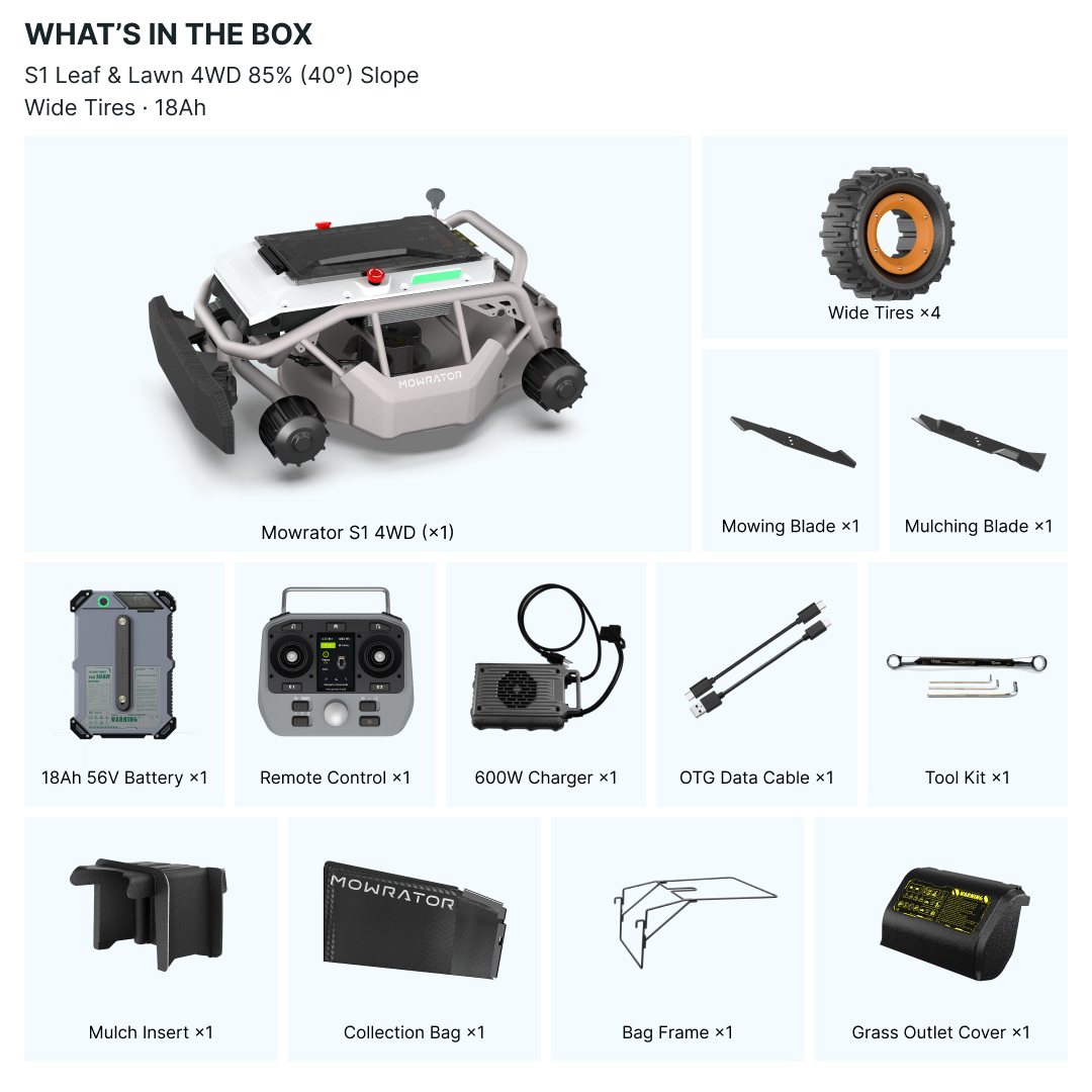 mowrator s1 laub- & rasen-4wd 85 % steigung mit laubsaug- und häckselfunktion (mit breitreifen)