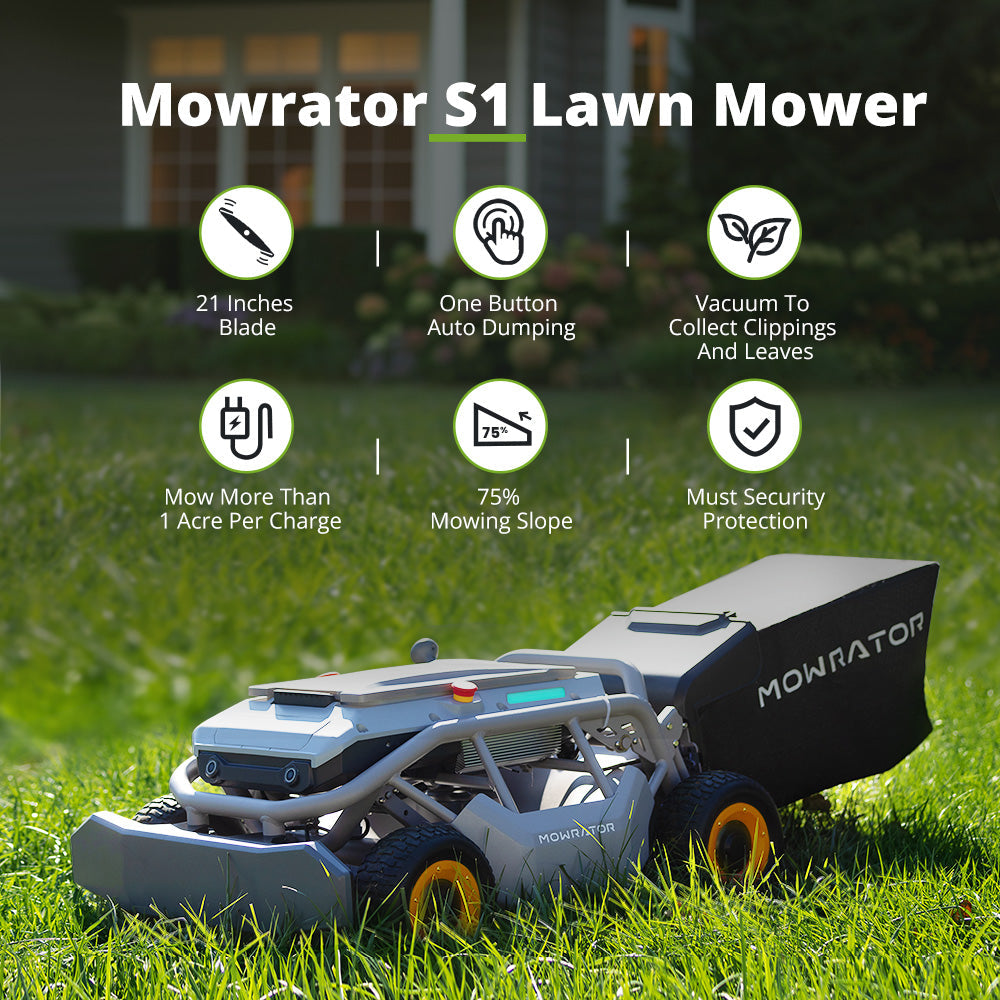 pack mow-vac : tondeuse à gazon mowrator s1 4wd 18 ah, sac à benne basculante automatique et kit d'aspirateur