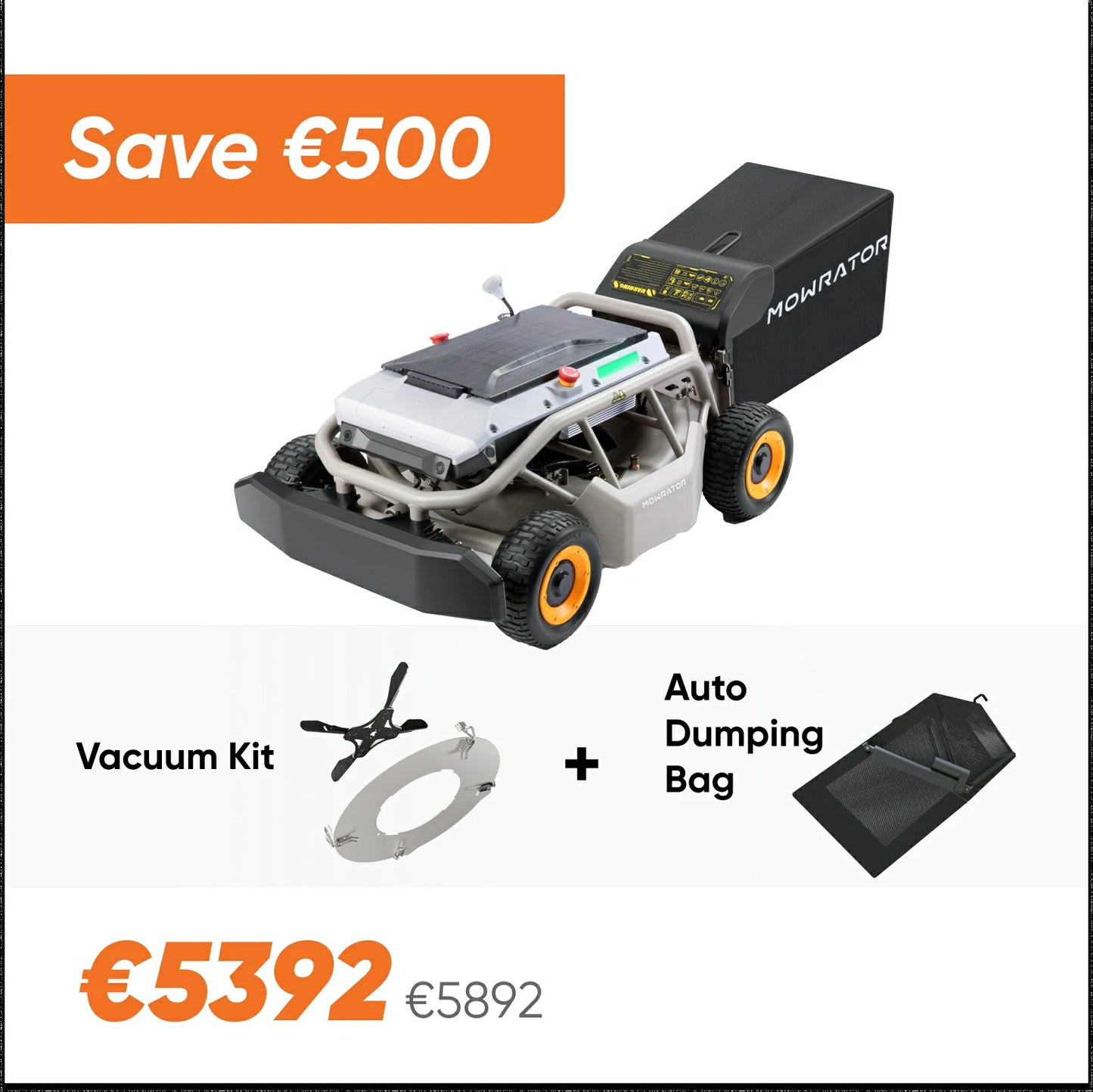 mow-vac bundle: mowrator s1 4wd 18ah lawn mower+auto dumping bag+vacuum kit