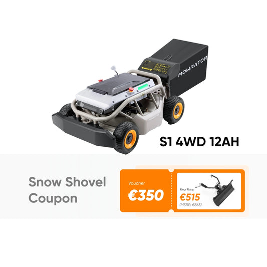 Pack de préparation hivernale Mowrator S1 4WD 12 Ah : tondeuse pour pente 75 % S1 4WD 12 Ah + bon d'achat pour kits de chasse-neige