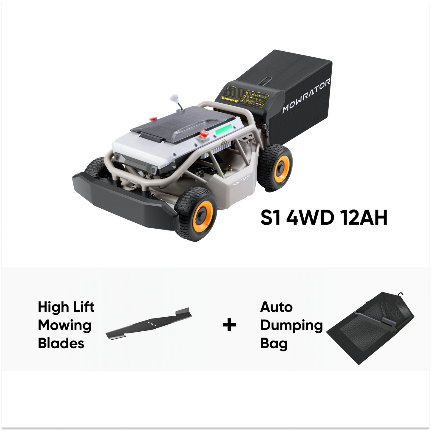 multifunktionspaket: mowrator s1 4wd 12ah rasenmäher + high lift mähklingen + automatischer entleerungssack
