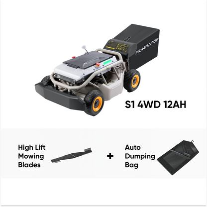 Multifunktionspaket: Mowrator S1 4WD 12Ah Rasenmäher + High Lift Mähklingen + automatischer Entleerungssack