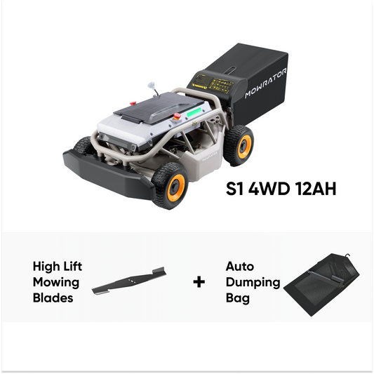 Multi-Function Bundle: Mowrator S1 4WD 12Ah Lawn Mower+High Lift Mowing Blades+Auto Dumping Bag