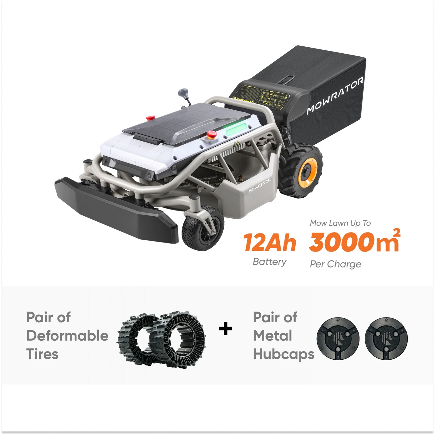 basispaket für sanfte hänge (45 %): rasenmäher mowrator s1 2wd 12ah + ein paar verformbare reifen + ein paar metall-radkappen