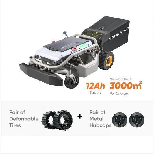 Mowrator S1 2WD12AH Basic Gentle Slope Bundle(45%): Mowrator S1 2WD 12AH Lawn Mower+A Pair of Deformable Tires+A Pair of Metel Hubcaps