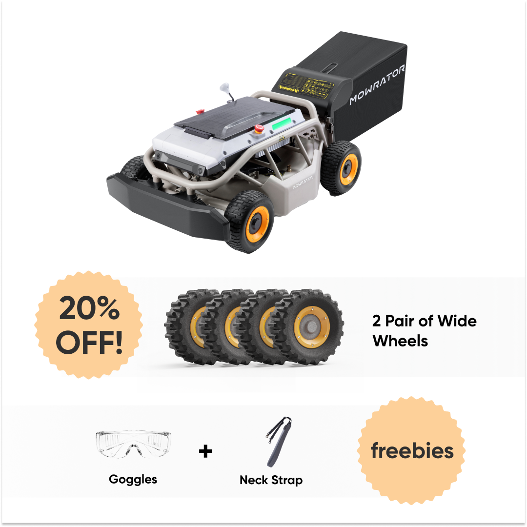 steep slope climbing bundle: mowrator s1 4wd 18ah lawn mower+2 pair of wide wheels