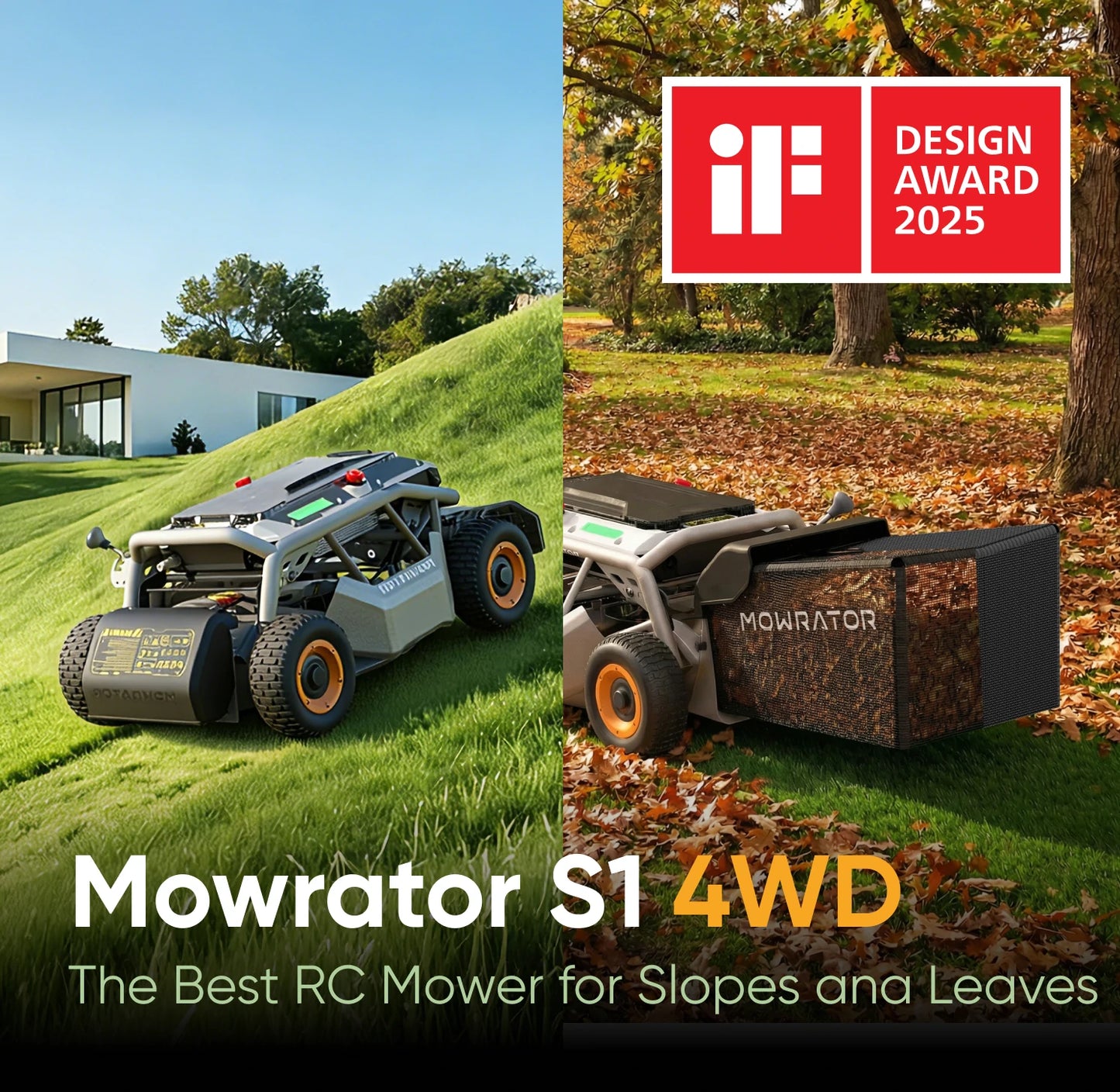 mowrator s1 4wd kit aspirateur-broyeur de feuilles pour pentes raides | capacité de montée 85 % (40°)