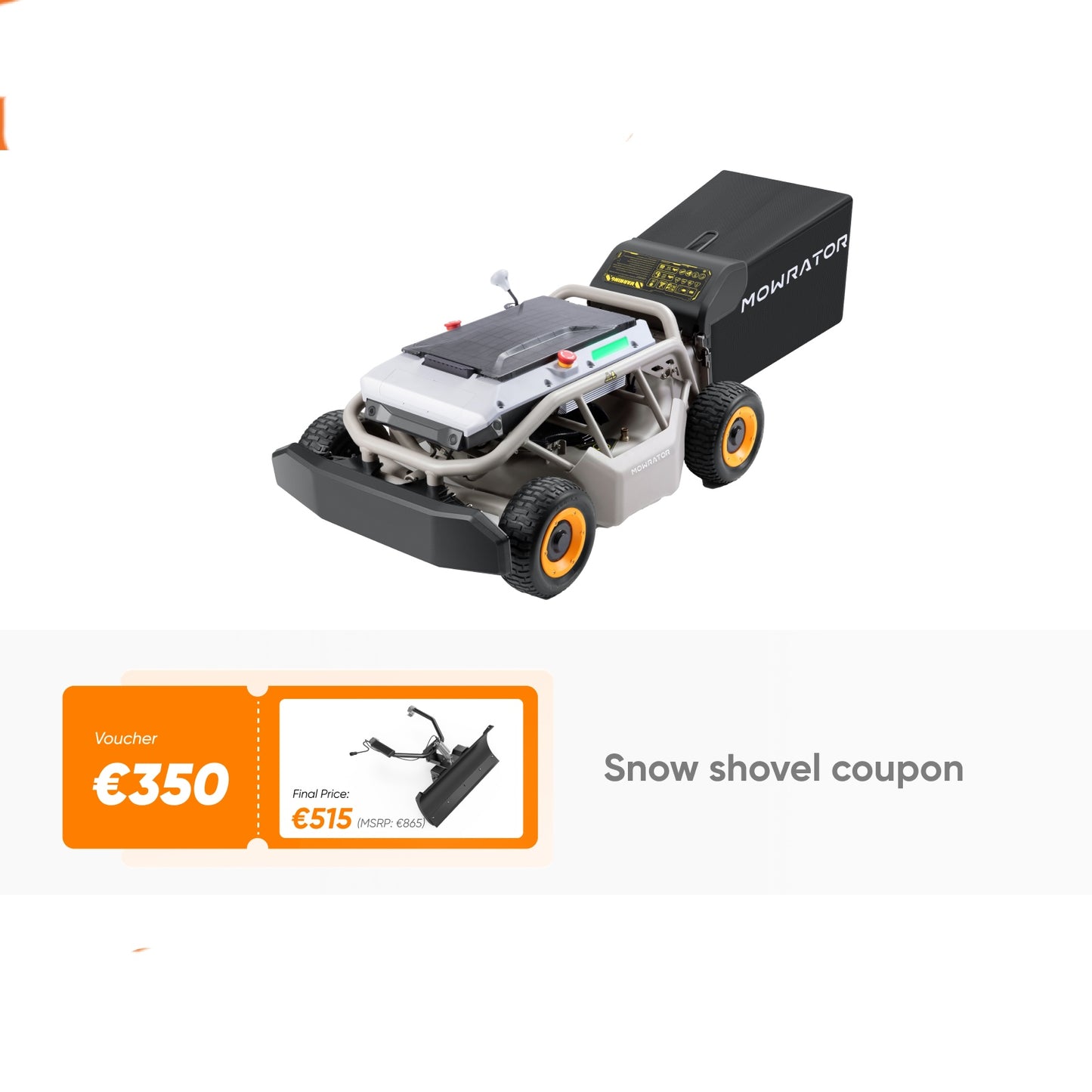 pack de préparation hivernale : tondeuse à gazon mowrator s1 4wd 18 ah + bon d'achat pour kits de chasse-neige