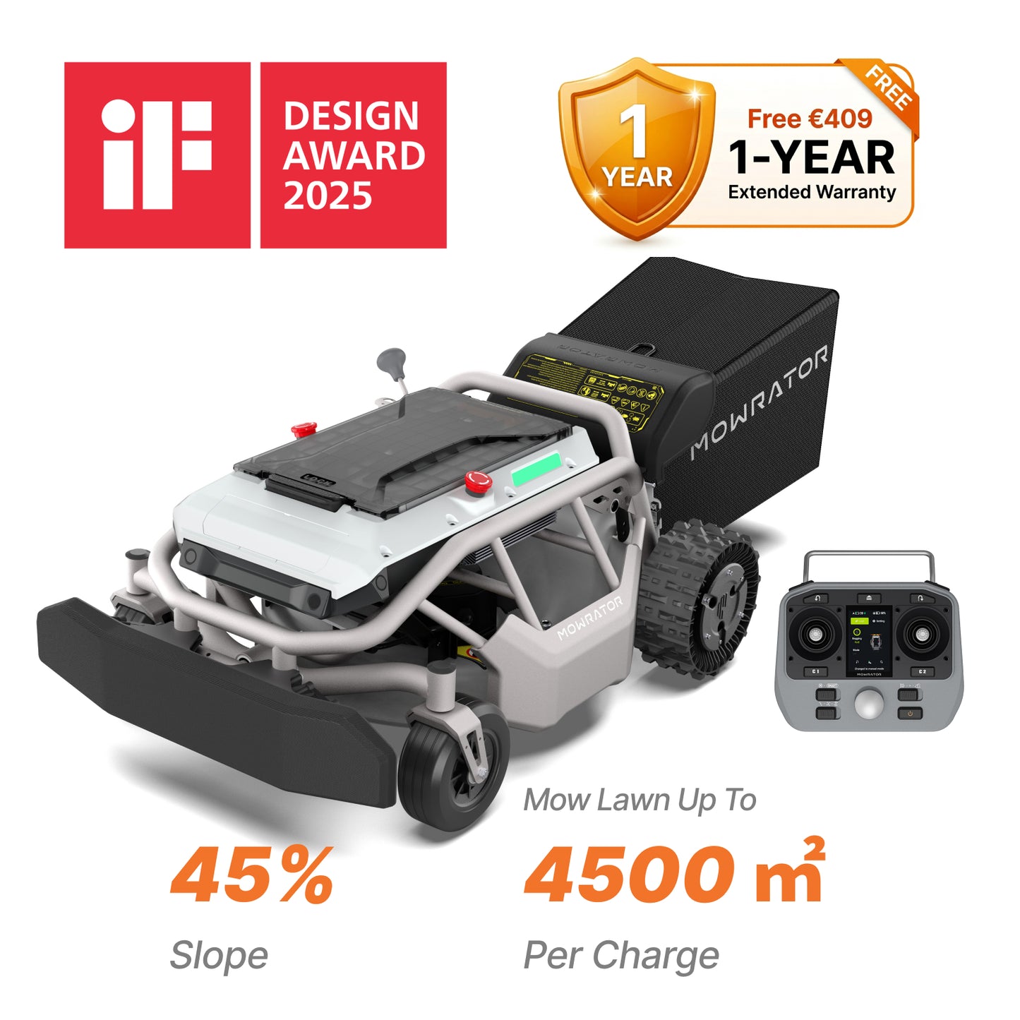 mowrator s1 tondeuse télécommandée 2wd pentes à 45% avec aspirateur-broyeur de feuilles