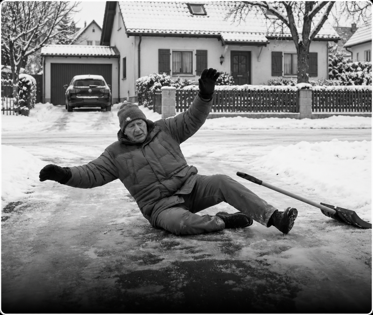 Risk of slipping and falling on icy driveways