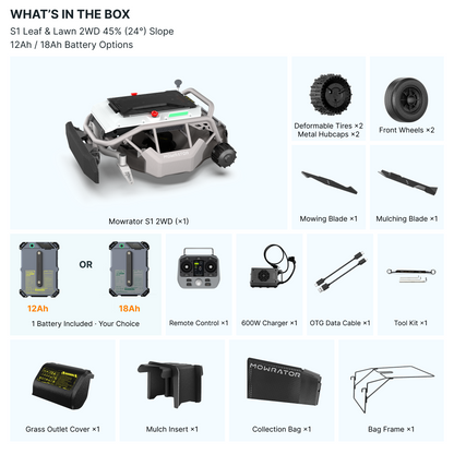 Mowrator S1 Leaf & Lawn 2WD 45% Slope Remote Control Lawn Mower with Leaf Shredding Vacuum
