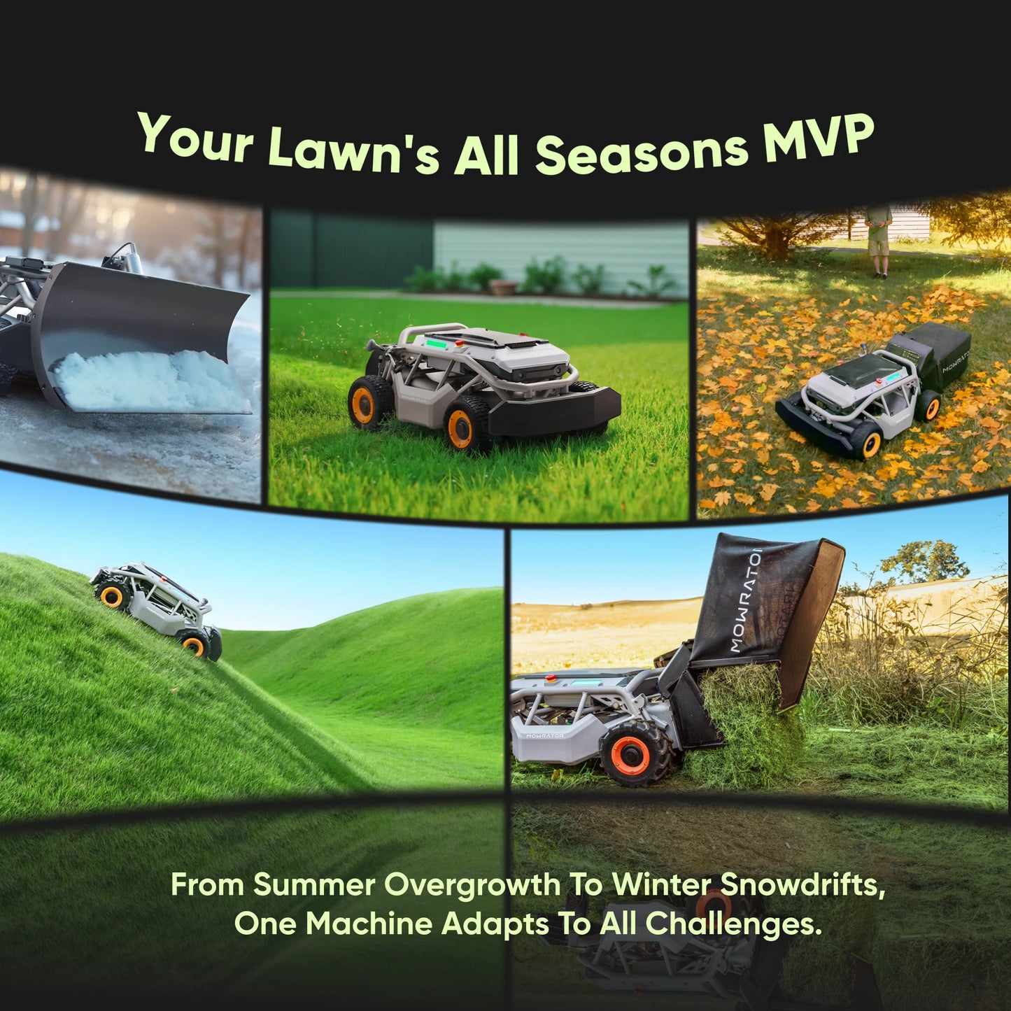 all-season bundle: 5-in-1 package with mowrator s1 4wd 12ah rc lawn mower